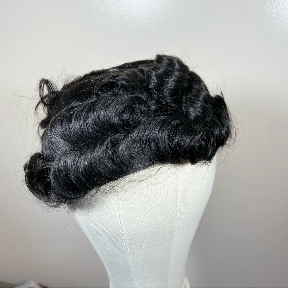 Off Black Human Hair 8x10 Natural Wave French Lace Toupee Hair Unit